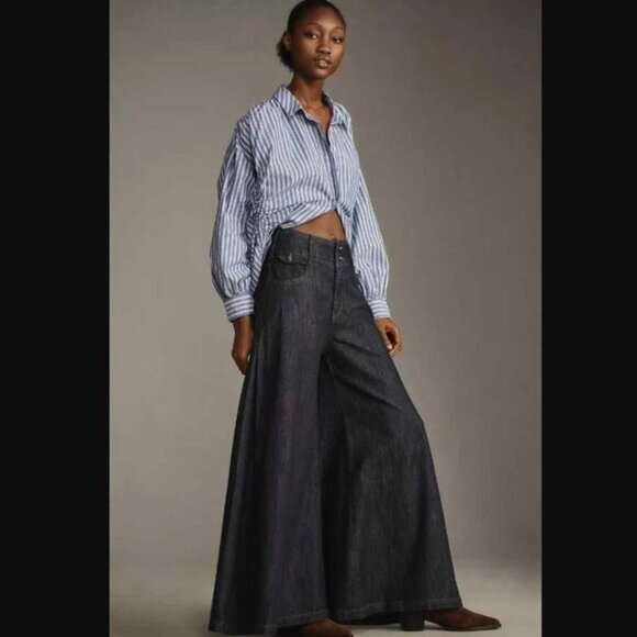 NWOT Anthropologie Pilcro Dramazzo Ultra Wide Leg Jeans Rinse Wash Size 29 - Picture 3 of 12